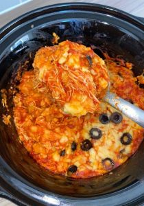 Easy Slow Cooker Chicken Enchilada Casserole