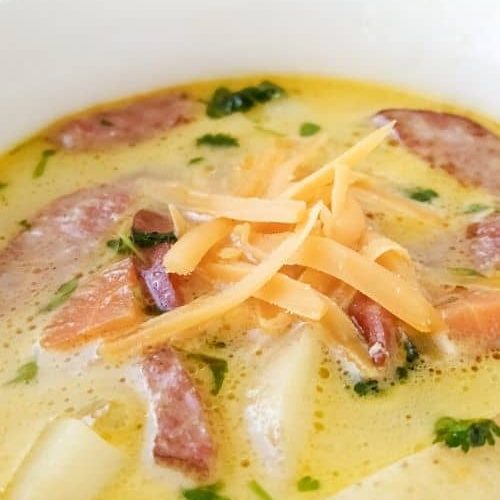 Cheesy Potato Kielbasa Soup Recipe |100KRecipes