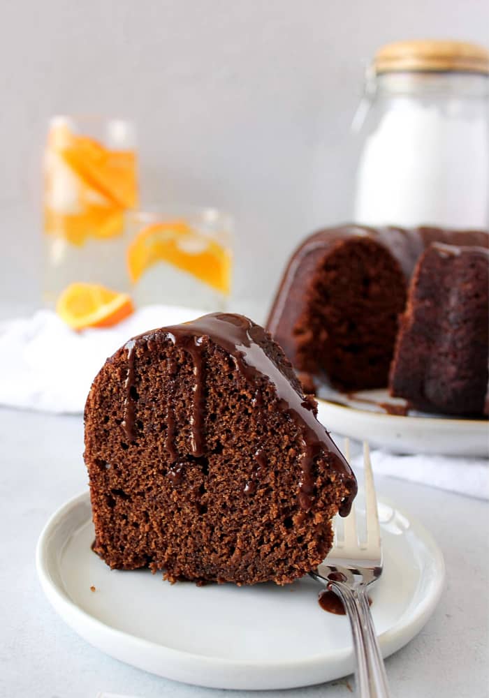 Eggless chocolate cake with candied orange peel