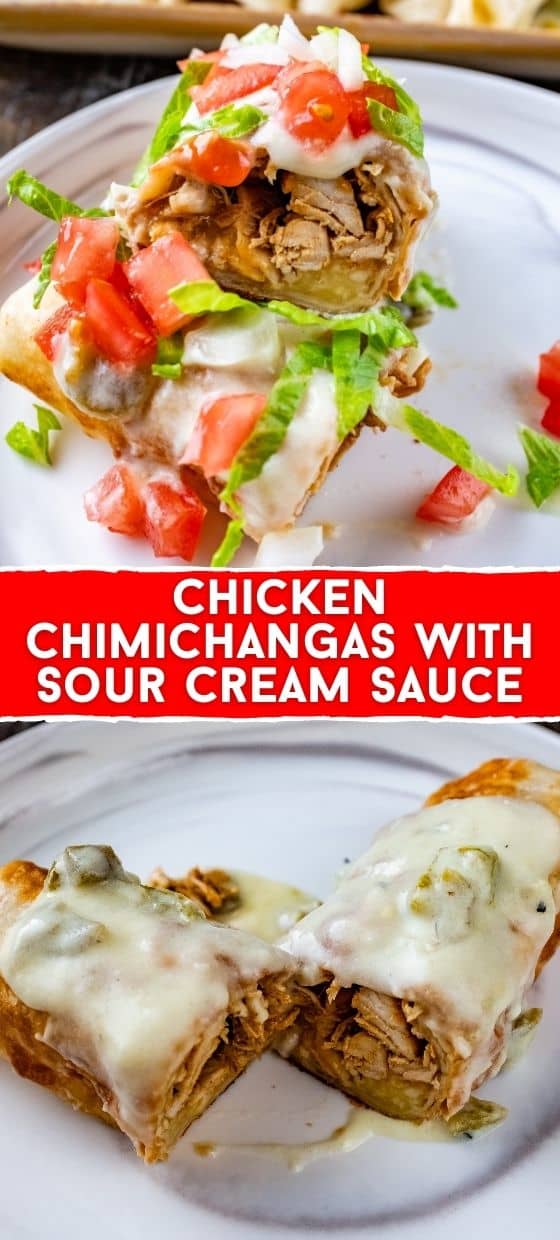 Homemade Chicken Chimichangas with Sour Cream Sauce